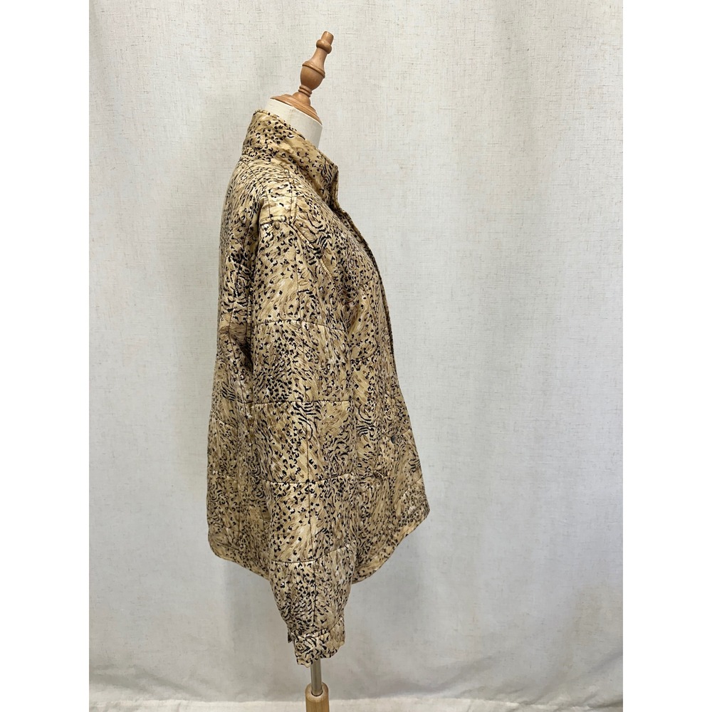 Clio Vintage 90s Quilted Jacket Medium Tan Vintage Animal Print Silk Puffer Coat - Picture 12 of 16